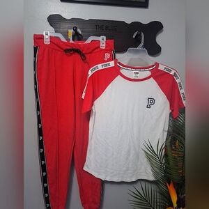 PINK VICTORIA'S SECRET Jogger Set Red & White Sz M/Large